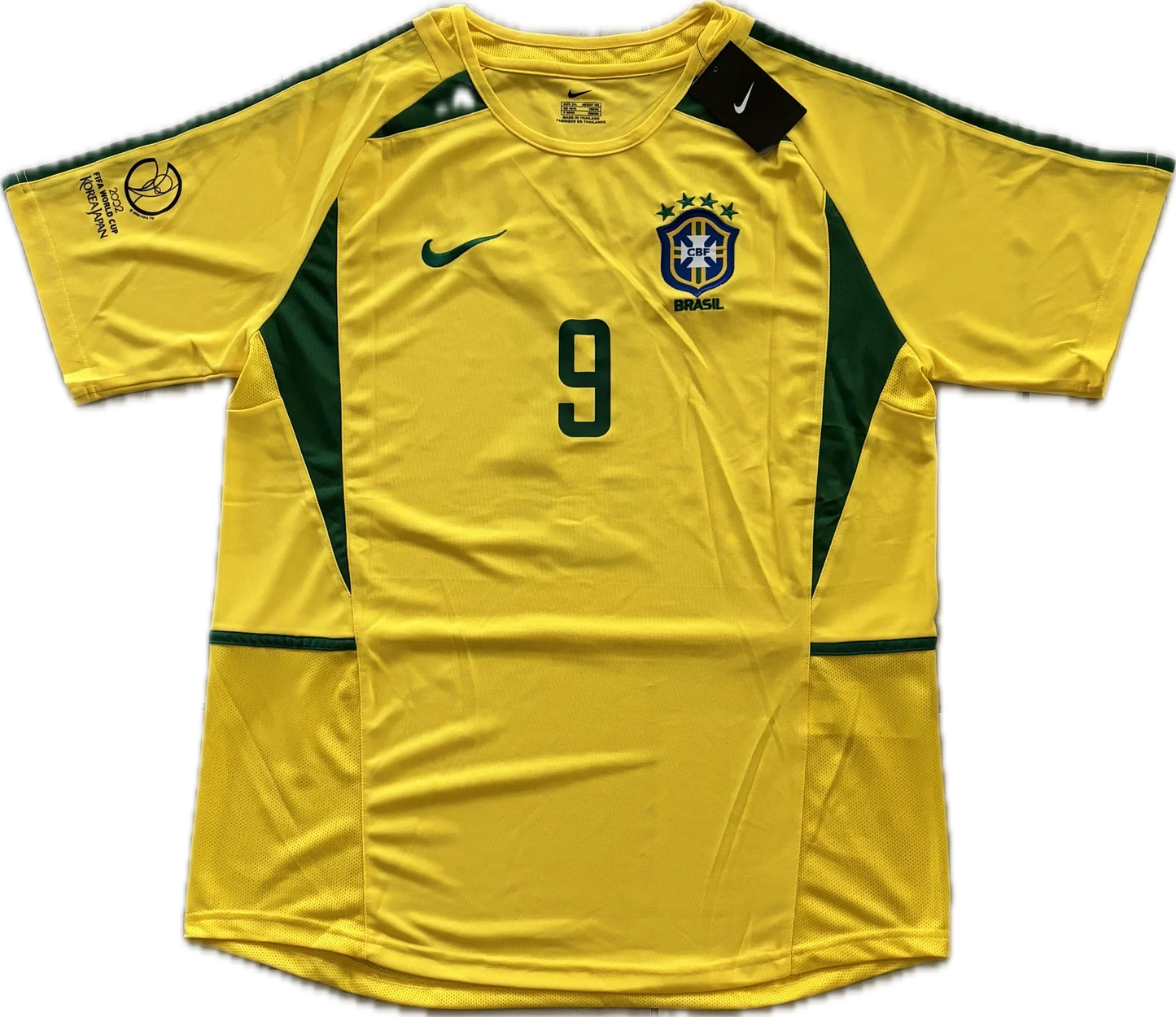 Brasilien 2002 Heimtrikot – RONALDO 9 (R9) – Gelb mit grünen Details – Retro