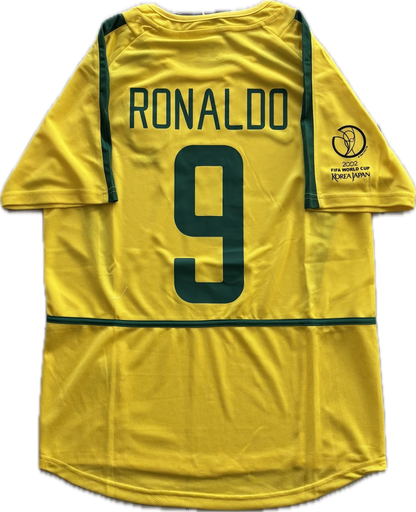Rückansicht – Brasilien 2002 Heim – RONALDO 9 (R9) – Gelb/Grün – Retro
